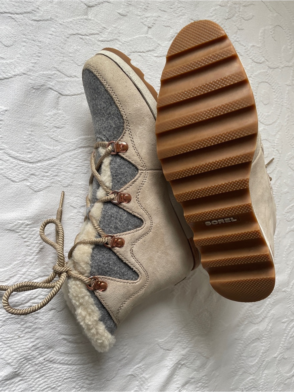 Sorel Alpine Waterproof Winter Boots Gray Felt Suede Shearling Women’s Size 10